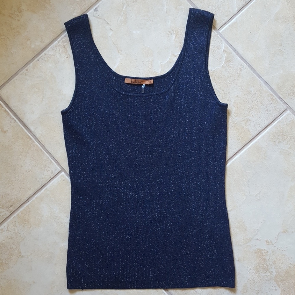Navy metallic ribbed tank top
